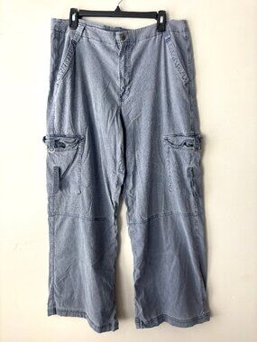 AE77 American Eagle Premium Cargo Pants Loose Fit Wide Leg Washed Gray Blue  mel
